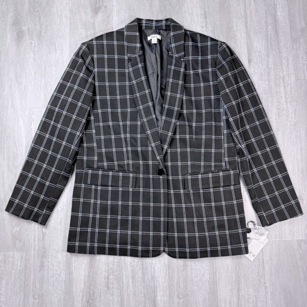 Black Classic Blazer Window Pane Plaid Suit Jacket M